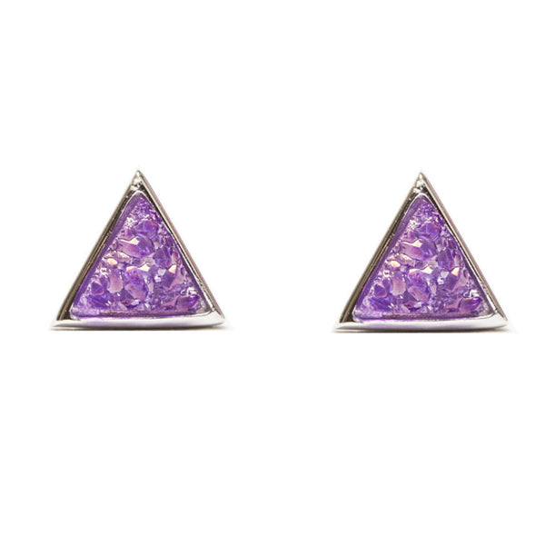 Tiny Triangle Studs | Purple Druzy